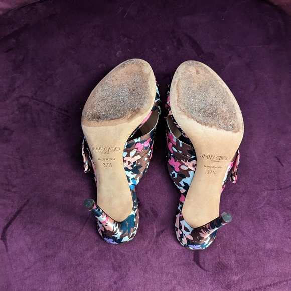 Jimmy achoo Floral Silk Mules 37 1/2 - Picture 6 of 7